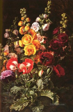 ヨハン・ラウレンツ・ジェンセン Painting - デンマークの静物画 タチアオイの花 ヨハン・ラウレンツ・ジェンセンの花